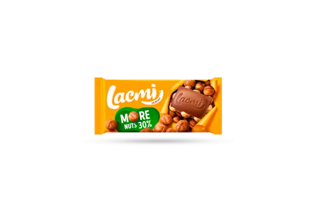 Шоколад Lacmi молочний з цільними лісовими горіхами 90г ROSHEN