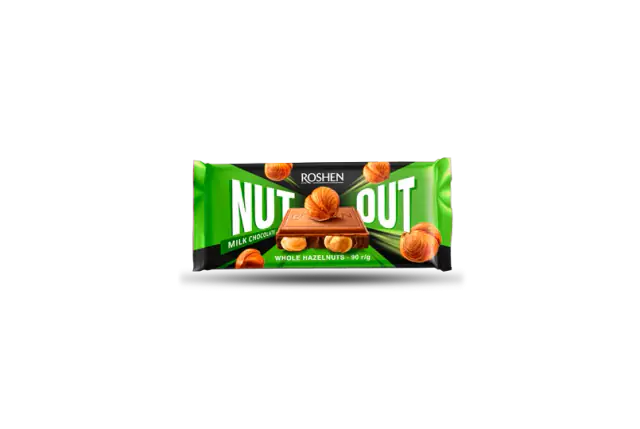 Шоколад NUТ OUT молочний з цілими лісовими горіхами 90г ROSHEN