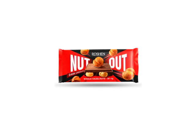 Шоколад NUТ OUT чорний з цілими лісовими горіхами 90г ROSHEN